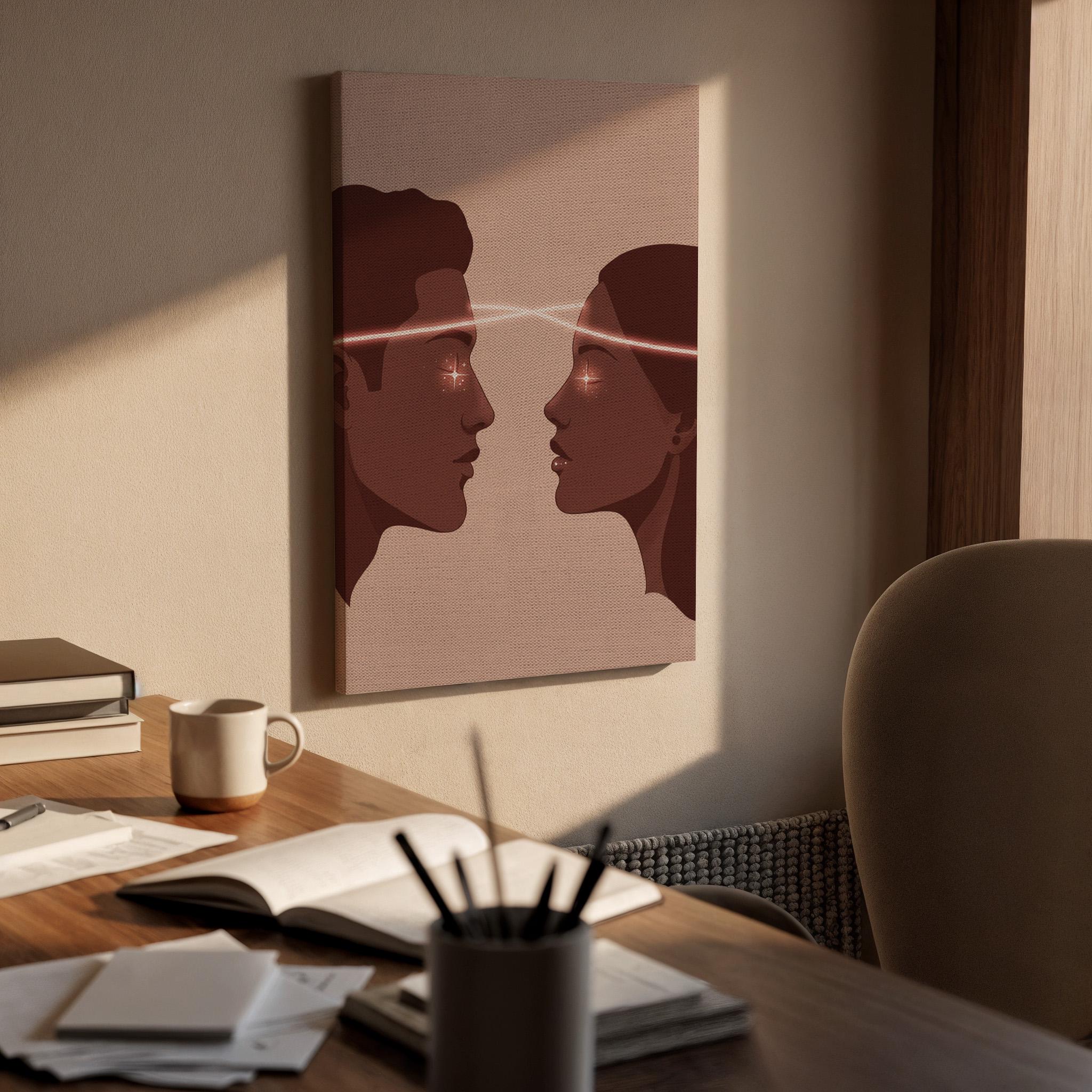 Telepathy Love Canvas Wall Art, Soulmate Connection Print, Spiritual Couple Decor, Framed Modern Romantic Artwork for Bedroom or Retreat