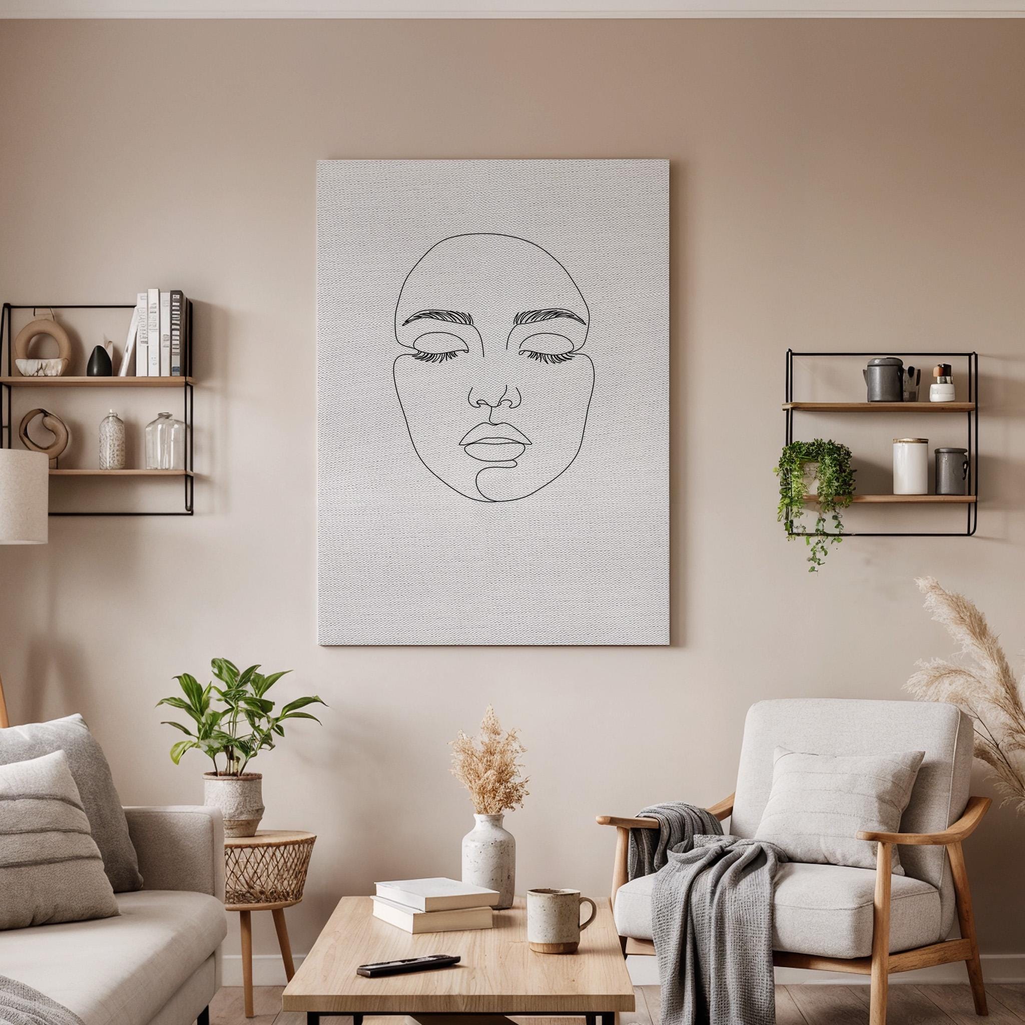 Minimalist Face Line Art Canvas, Scandinavian Woman Portrait