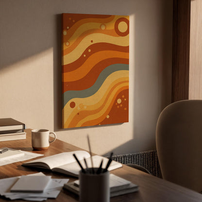 Retro Wave Canvas Wall Art Framed, 70s Style Abstract Print in Earth Tones, Boho Geometric Wall Decor for Living Room, Office or Hallway