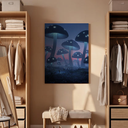 Glowing Mushroom Canvas Art, Fantasy Forest Print, Bioluminescent Decor
