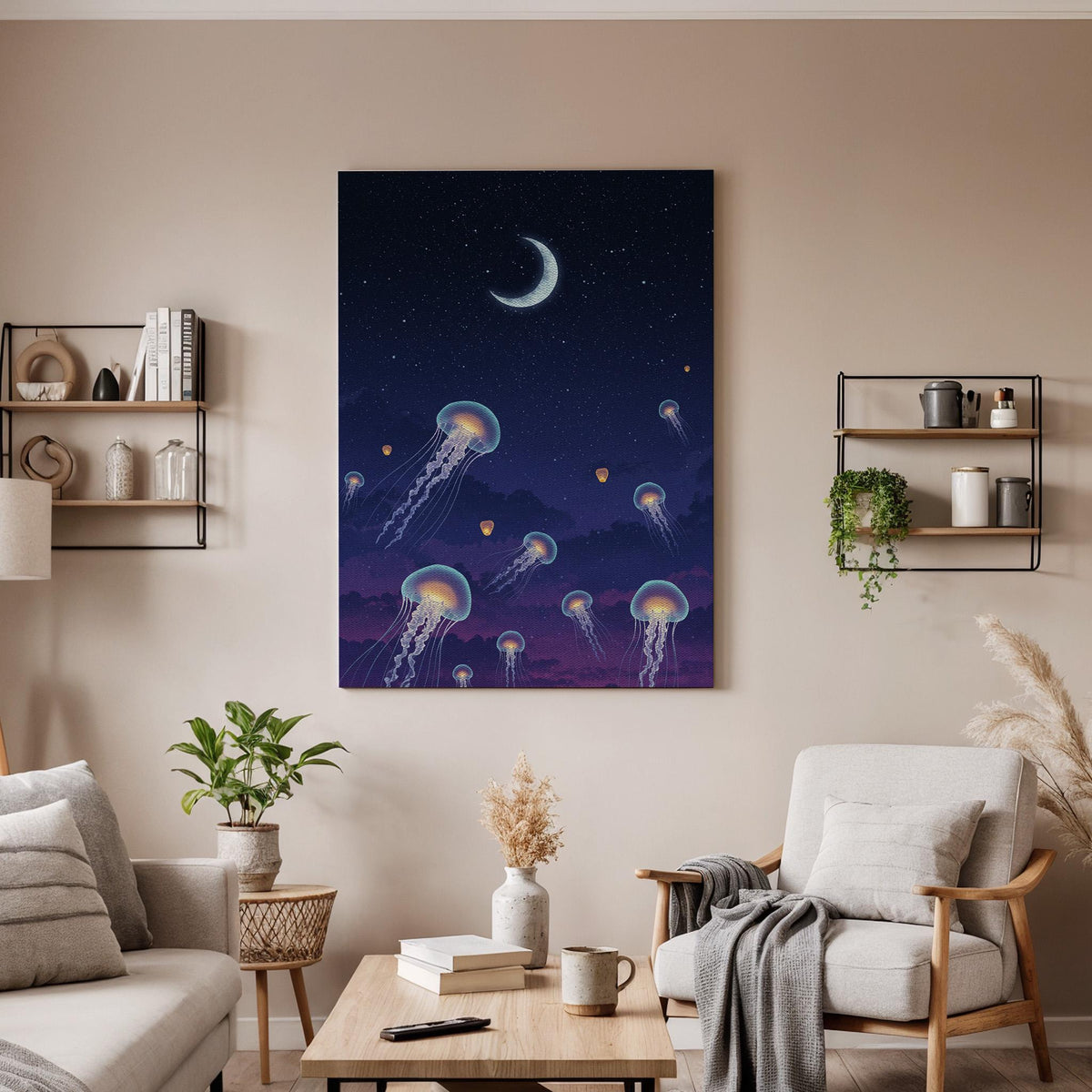 Abstract Jellyfish Canvas Art Print, Modern Bedroom Decor