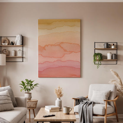 Framed Pink Orange Watercolor Canvas Print, Boho Abstract Wall Art