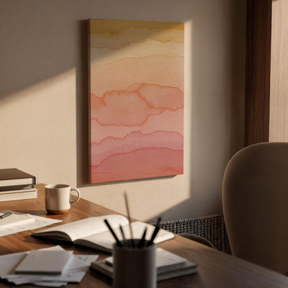 Framed Pink Orange Watercolor Canvas Print, Boho Abstract Wall Art