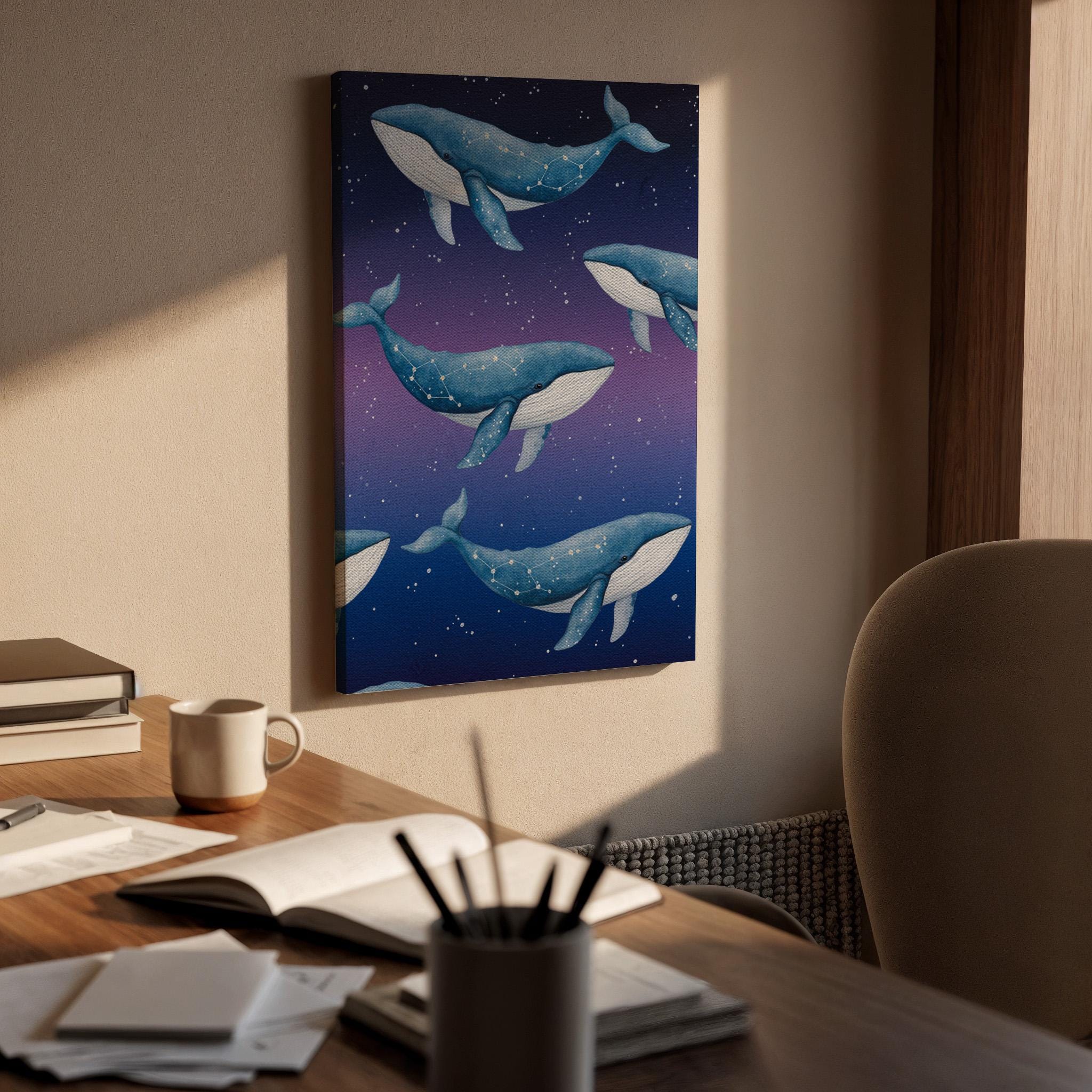Galaxy Whale Canvas Print, Nautical Kids Room Wall Art