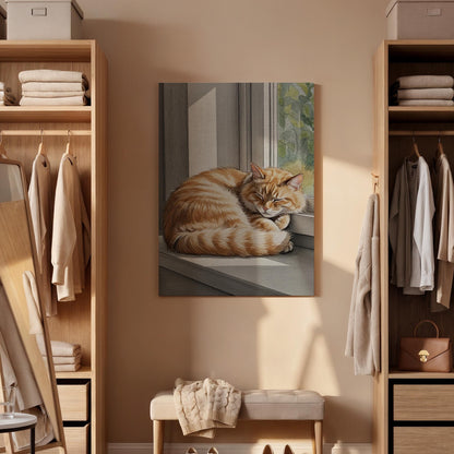 Sleeping Cat Canvas Wall Art Framed, Cozy Orange Tabby Print, Animal Lover Bedroom Living Room Decor, Peaceful Modern Pet Wall Artwork