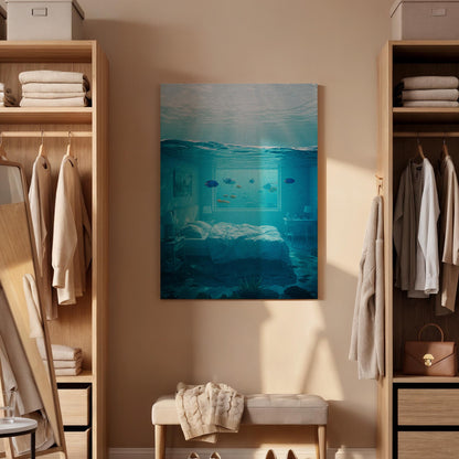 Underwater Bedroom Canvas Wall Art, Surreal Ocean Dream Print, Framed Fantasy Aquarium Decor for Modern Home, Living Room or Studio