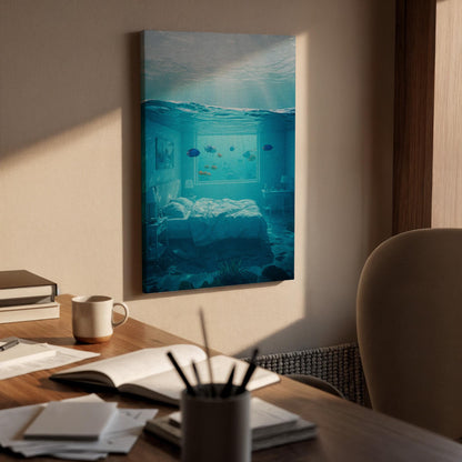 Underwater Bedroom Canvas Wall Art, Surreal Ocean Dream Print, Framed Fantasy Aquarium Decor for Modern Home, Living Room or Studio
