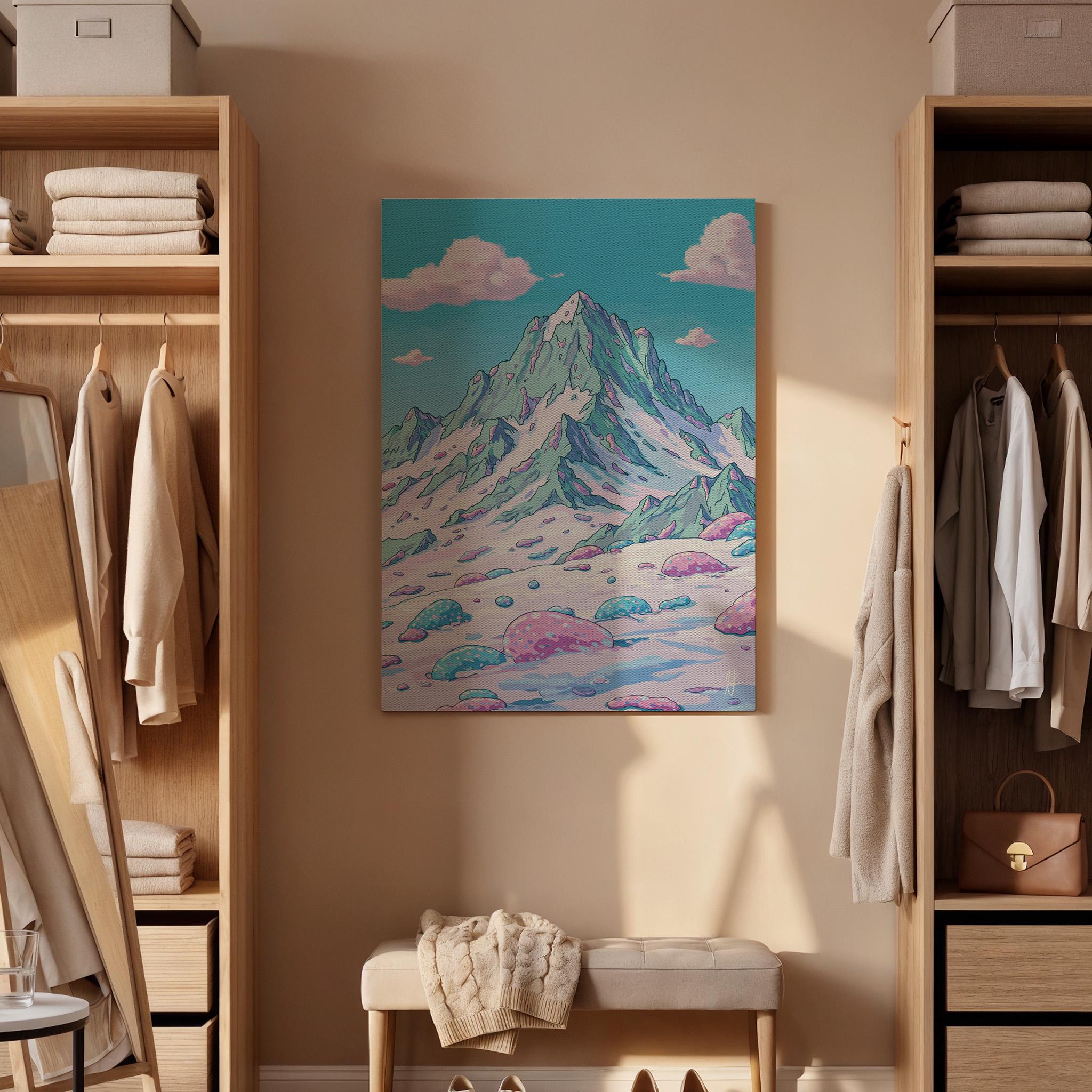Pastel Mountain Canvas Wall Art, Surreal Fantasy Landscape Print, Framed Dreamy Nature Artwork for Bedroom, Living Room or Creative Studio