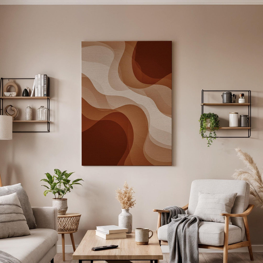 Minimal Abstract Earth Tone Canvas Wall Art, Warm Geometric Shapes Print, Framed Modern Boho Decor for Living Room, Bedroom or Office