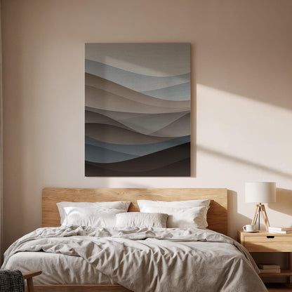 Minimal Abstract Wave Canvas Wall Art, Neutral Layered Shapes Print, Framed Modern Calming Decor for Bedroom, Living Room or Office