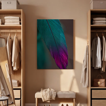 Teal Purple Feather Canvas Wall Art Framed, Modern Abstract Nature Print, Minimalist Bedroom Living Room Decor, Elegant Wall Artwork