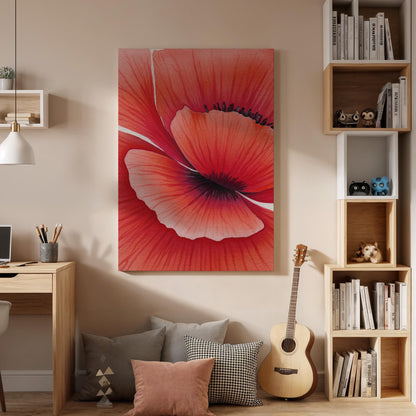 Framed Red Poppy Canvas Art, Modern Floral Print