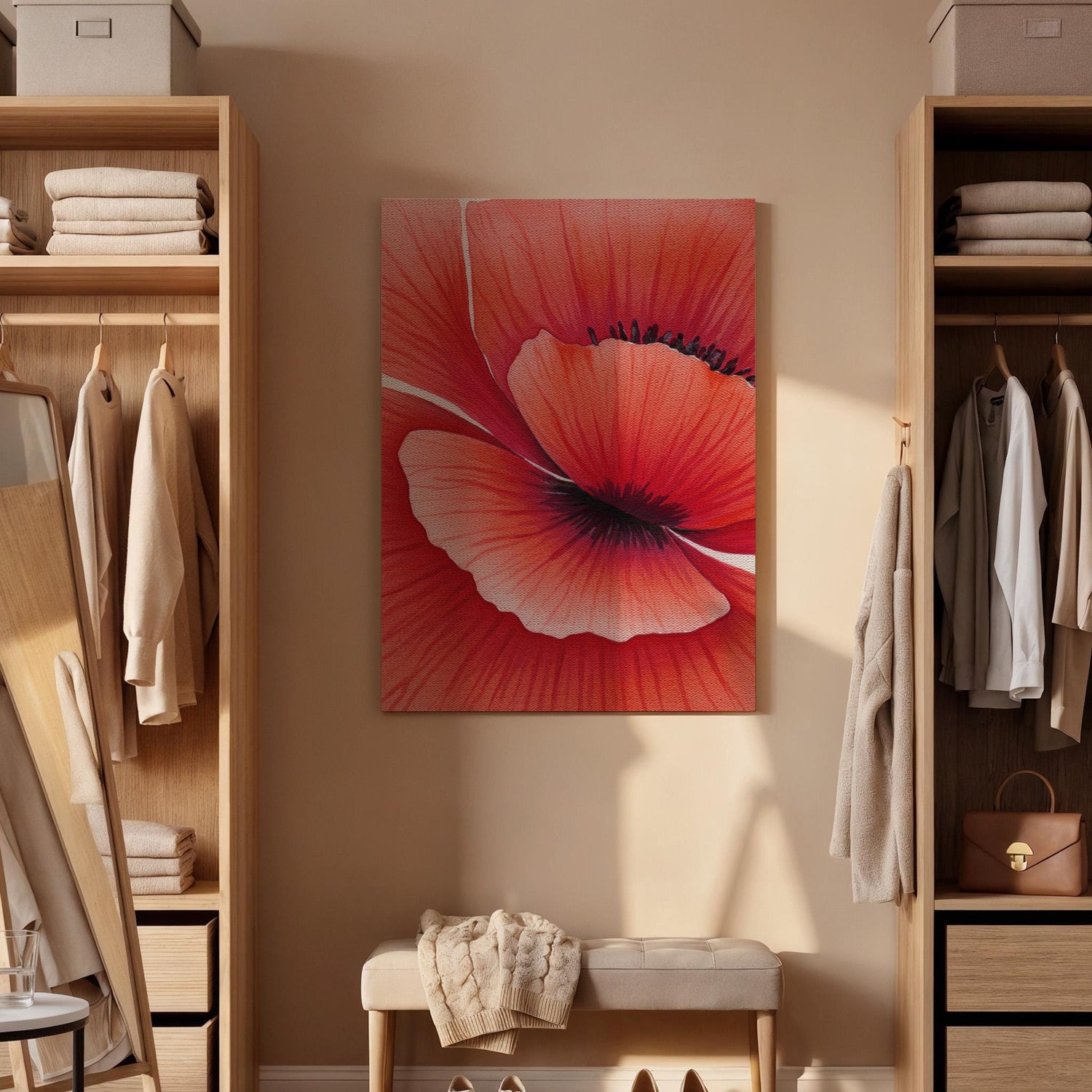 Framed Red Poppy Canvas Art, Modern Floral Print