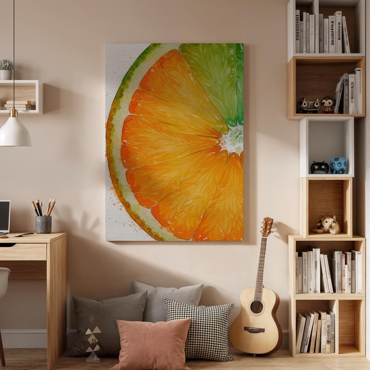 Orange Citrus Canvas Wall Art Framed, Modern Fruit Kitchen Print, Fresh Lime Slice Artwork, Dining Room Breakfast Nook Foodie Wall Decor