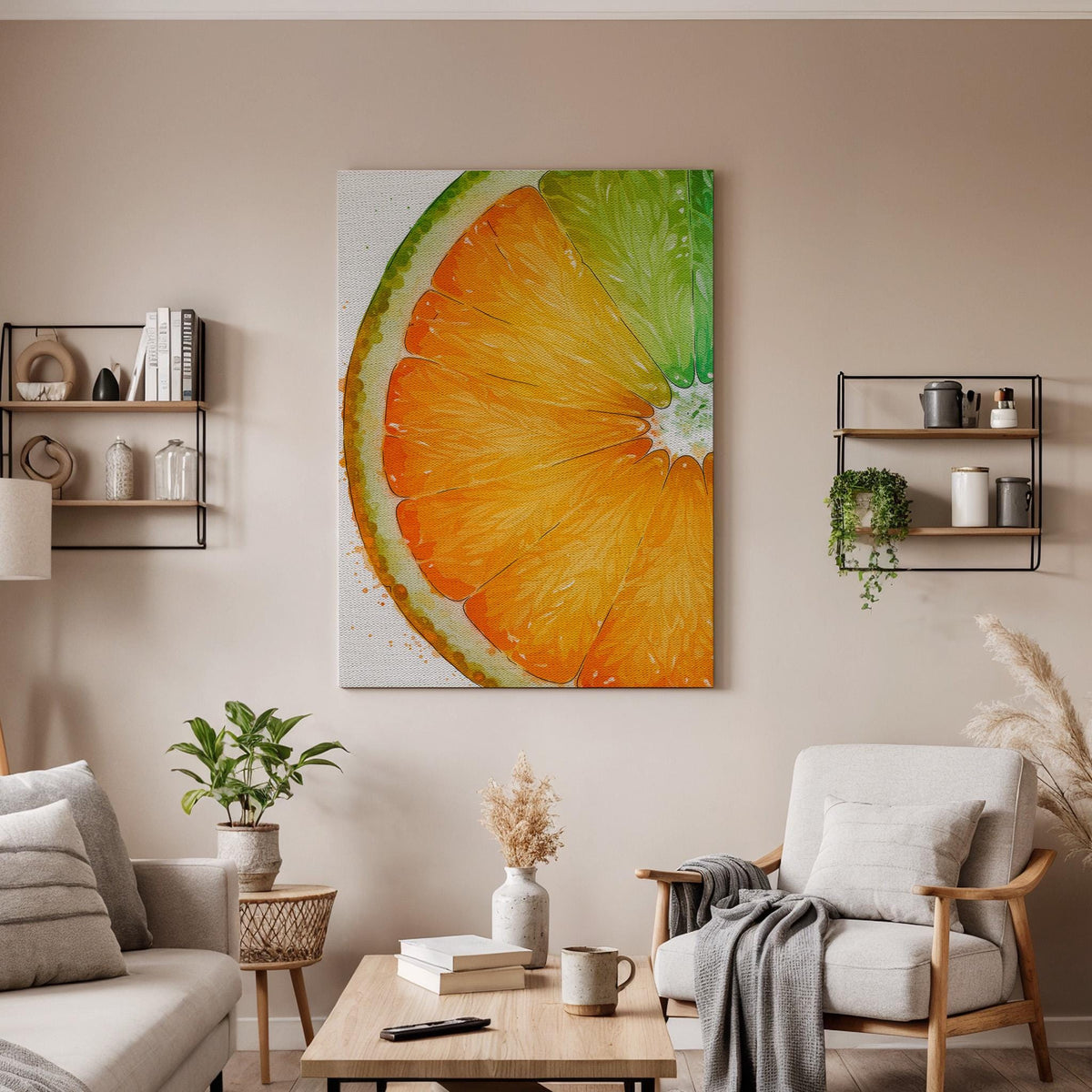 Orange Citrus Canvas Wall Art Framed, Modern Fruit Kitchen Print, Fresh Lime Slice Artwork, Dining Room Breakfast Nook Foodie Wall Decor