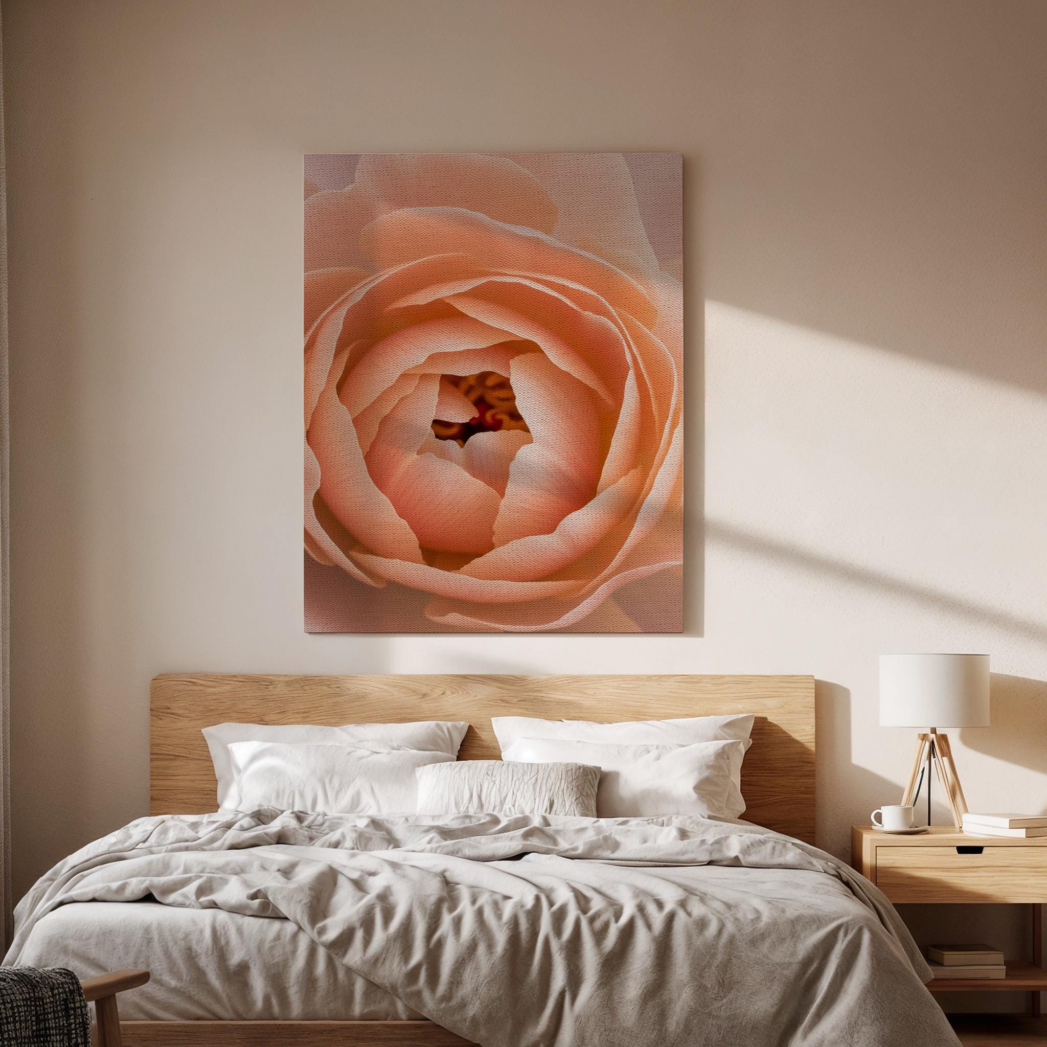 Peach Rose Canvas Wall Art Framed, Modern Pastel Floral Print, Elegant Botanical Bedroom Living Room Decor, Romantic Nature Wall Artwork