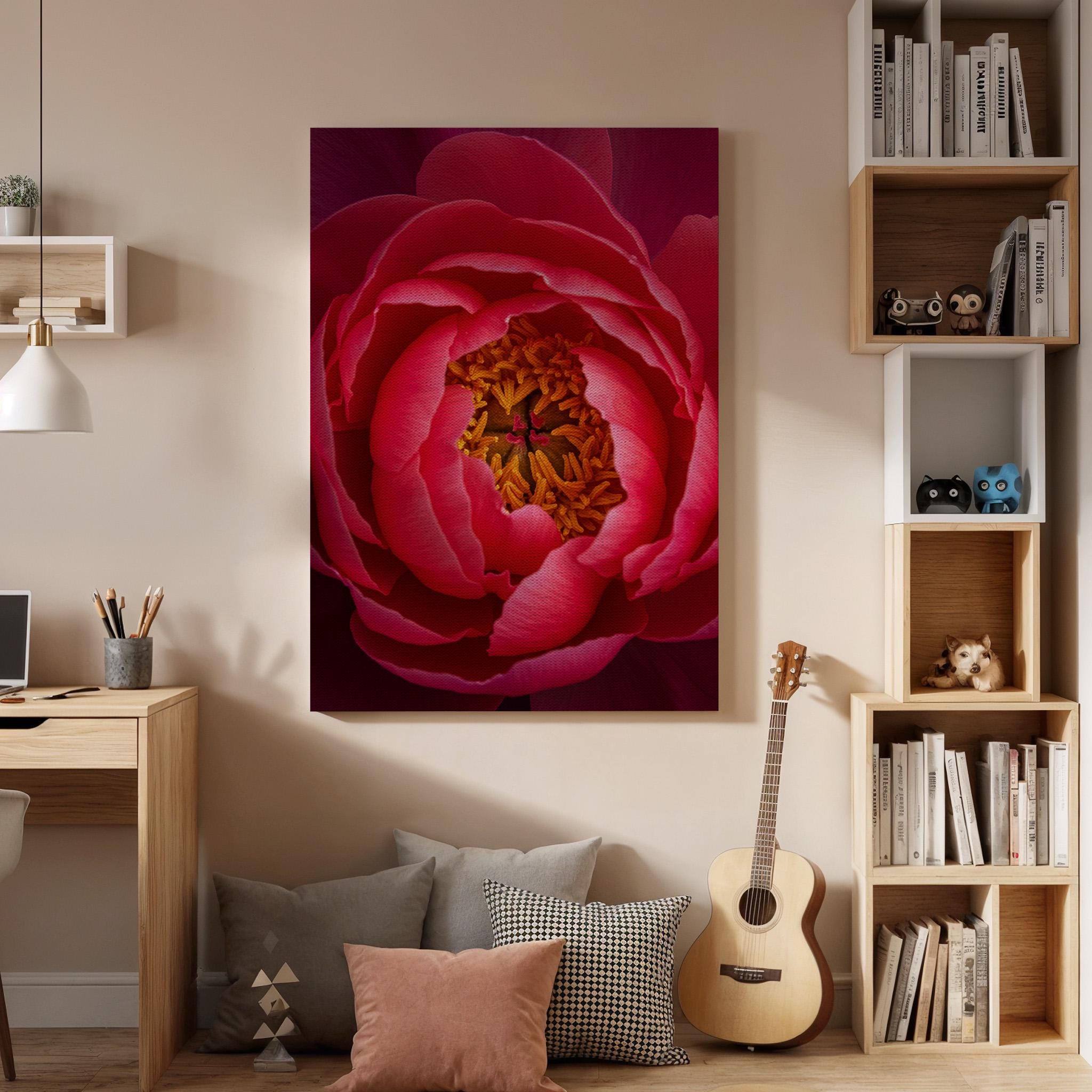 Red Peony Canvas Art, Framed Floral Macro Print