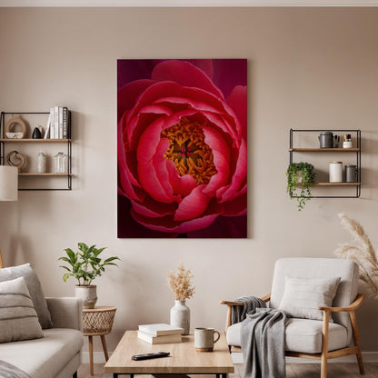 Red Peony Canvas Art, Framed Floral Macro Print