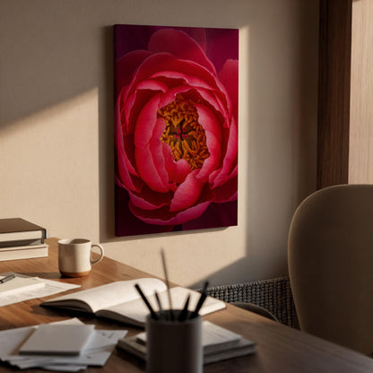 Red Peony Canvas Art, Framed Floral Macro Print