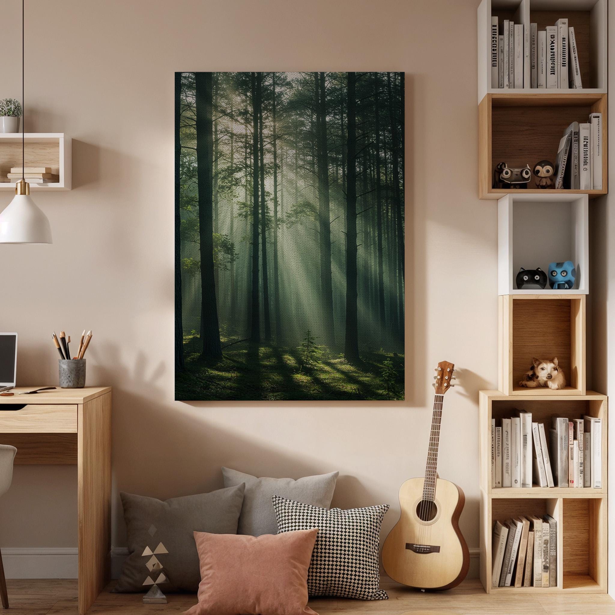 Forest Canvas Print, Sunlight Through Trees, Woodland Landscape Framed Decor
