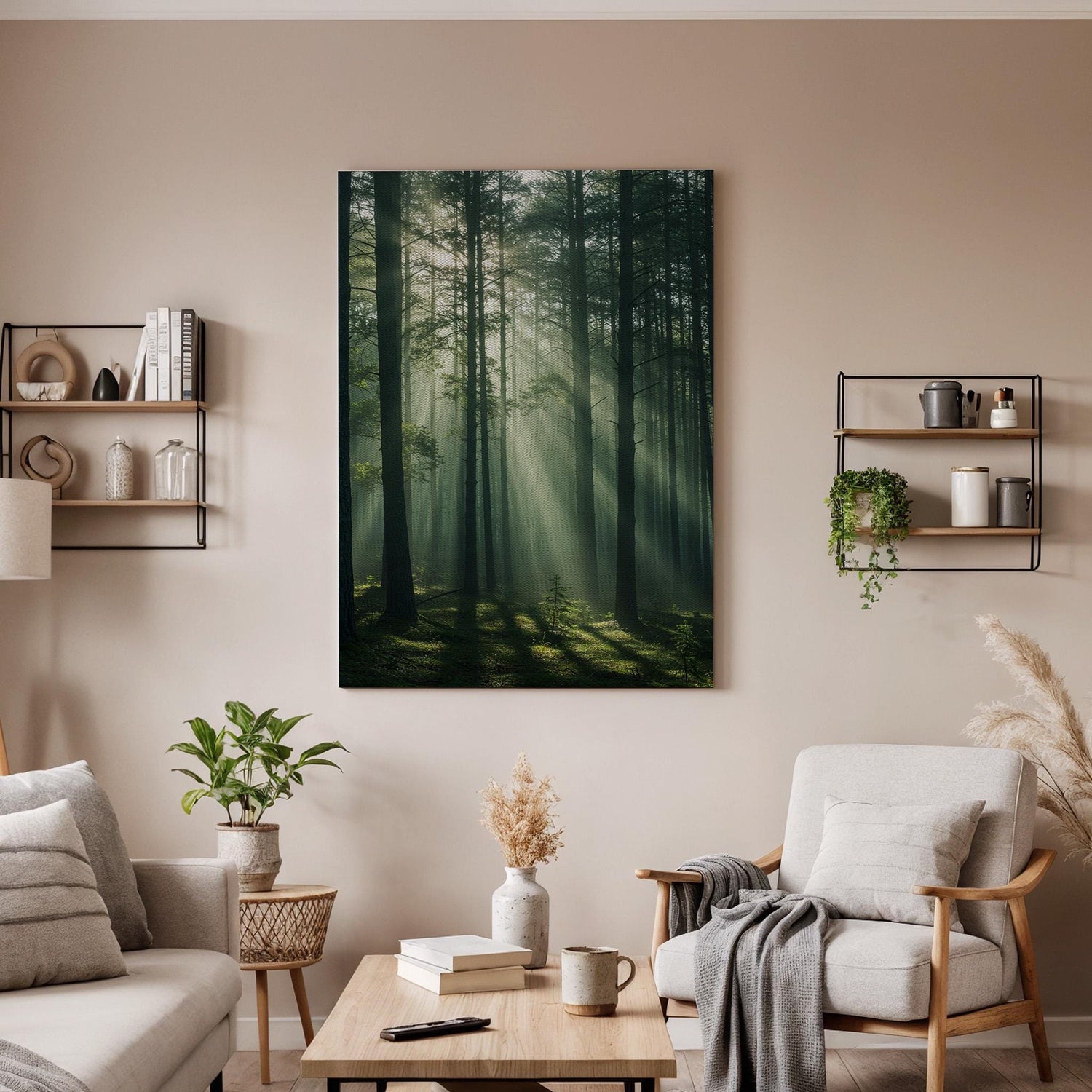 Forest Canvas Print, Sunlight Through Trees, Woodland Landscape Framed Decor