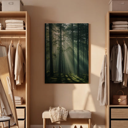 Forest Canvas Print, Sunlight Through Trees, Woodland Landscape Framed Decor