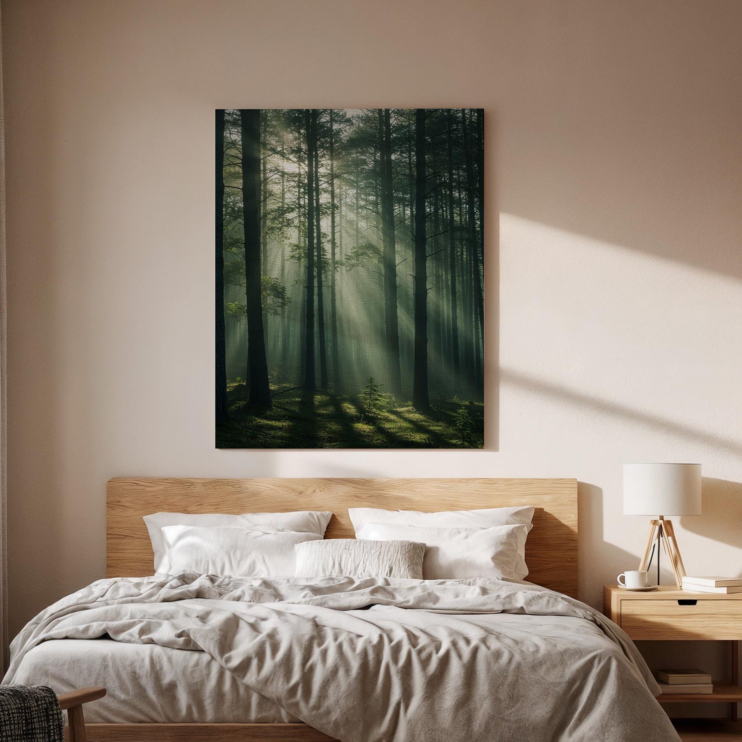 Forest Canvas Print, Sunlight Through Trees, Woodland Landscape Framed Decor