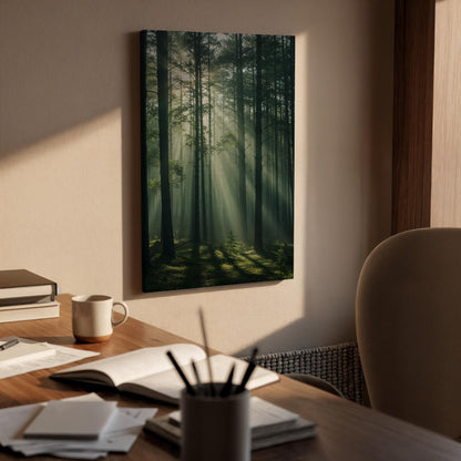 Forest Canvas Print, Sunlight Through Trees, Woodland Landscape Framed Decor