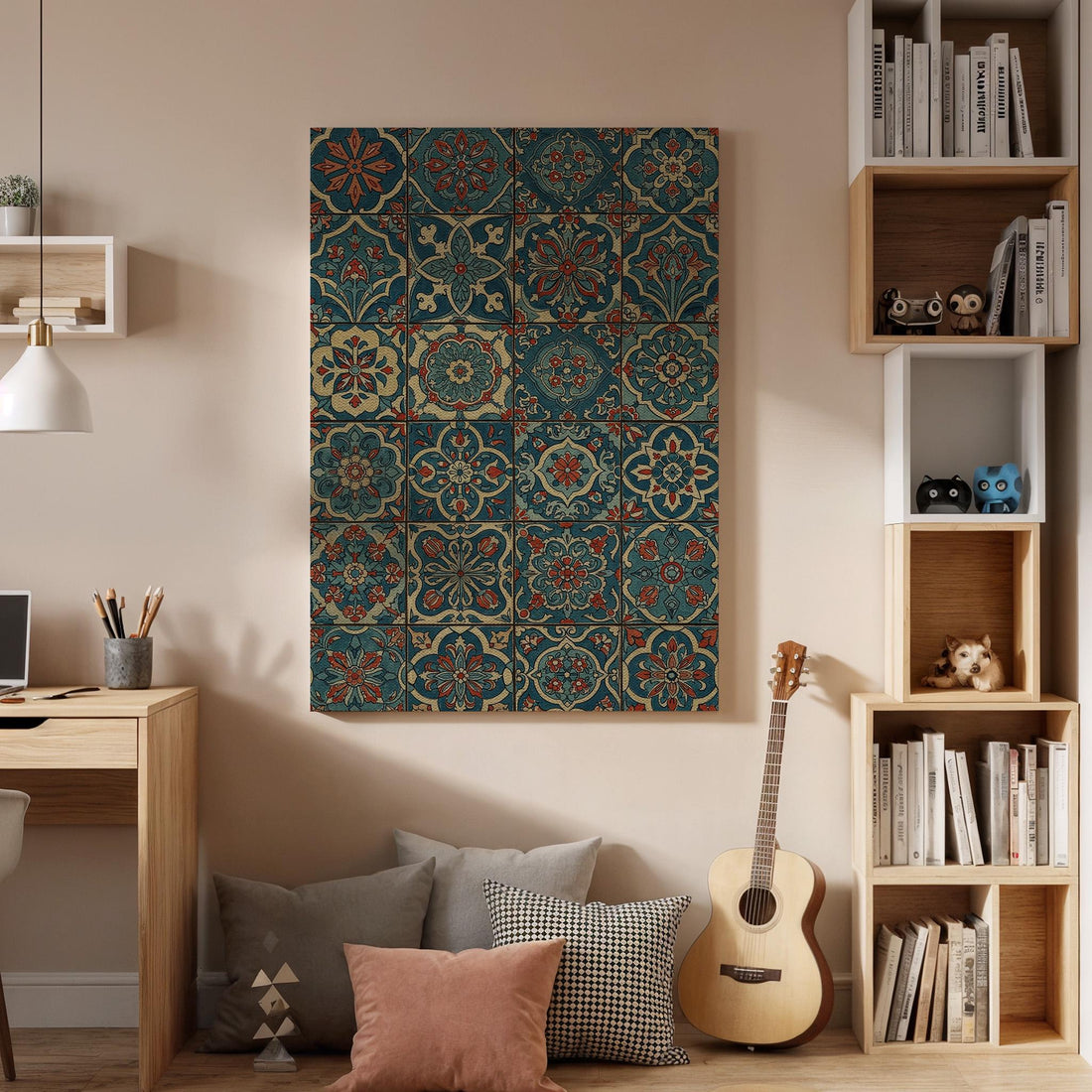 Moroccan Tile Pattern Canvas Wall Art, Boho Geometric Print