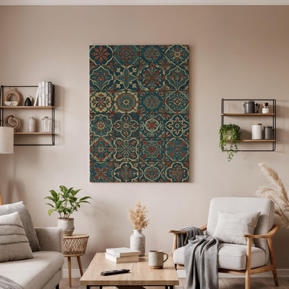 Moroccan Tile Pattern Canvas Wall Art, Boho Geometric Print