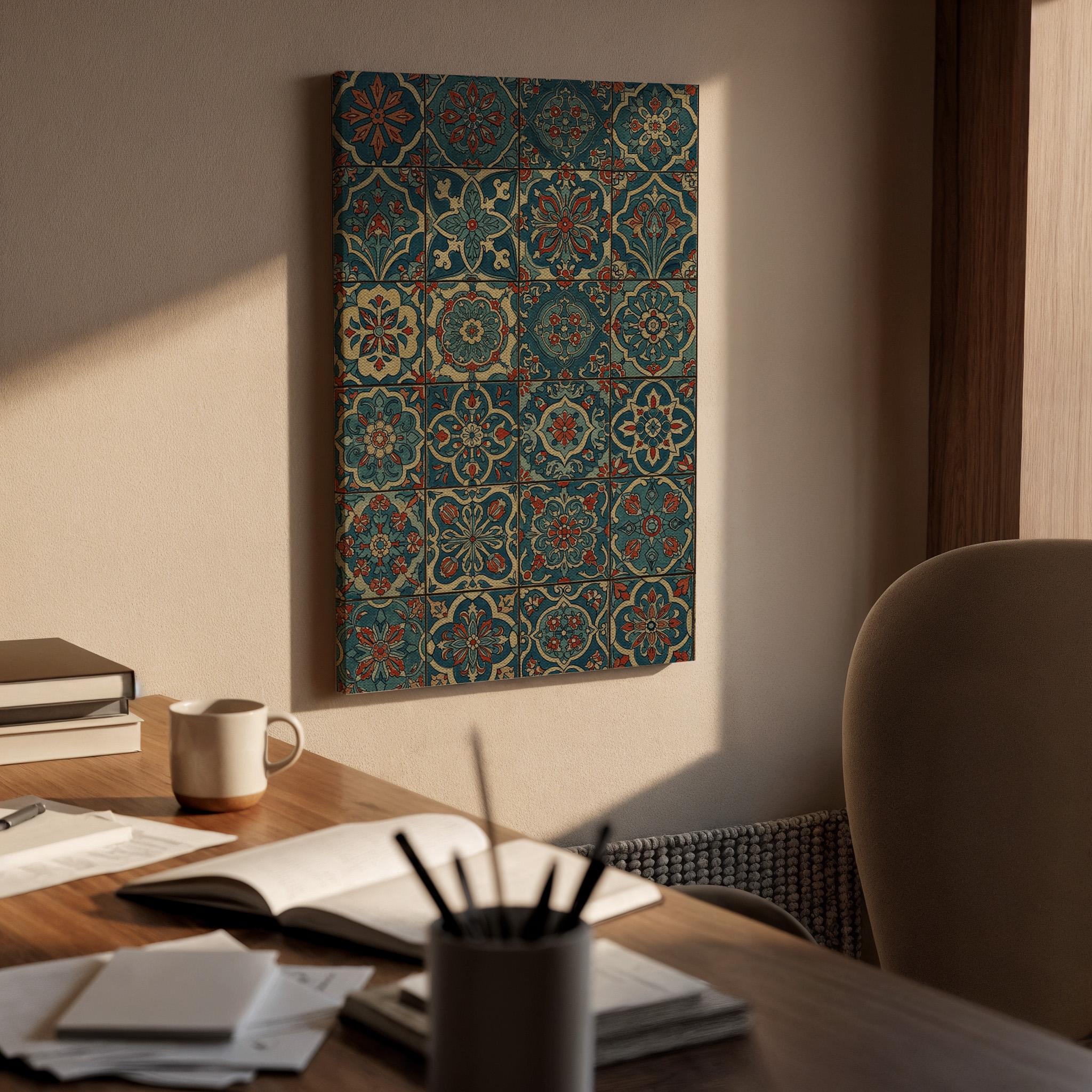 Moroccan Tile Pattern Canvas Wall Art, Boho Geometric Print