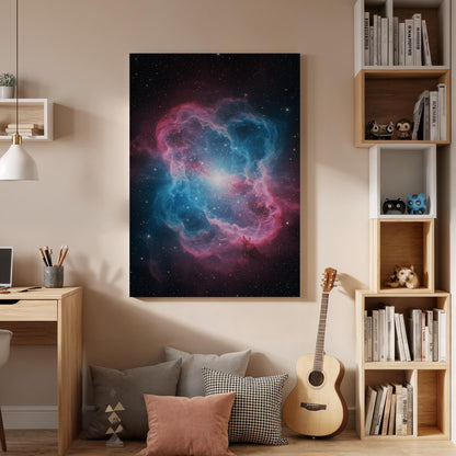 Nebula Space Canvas Art, Pink Blue Galaxy Print, Framed Cosmic Decor