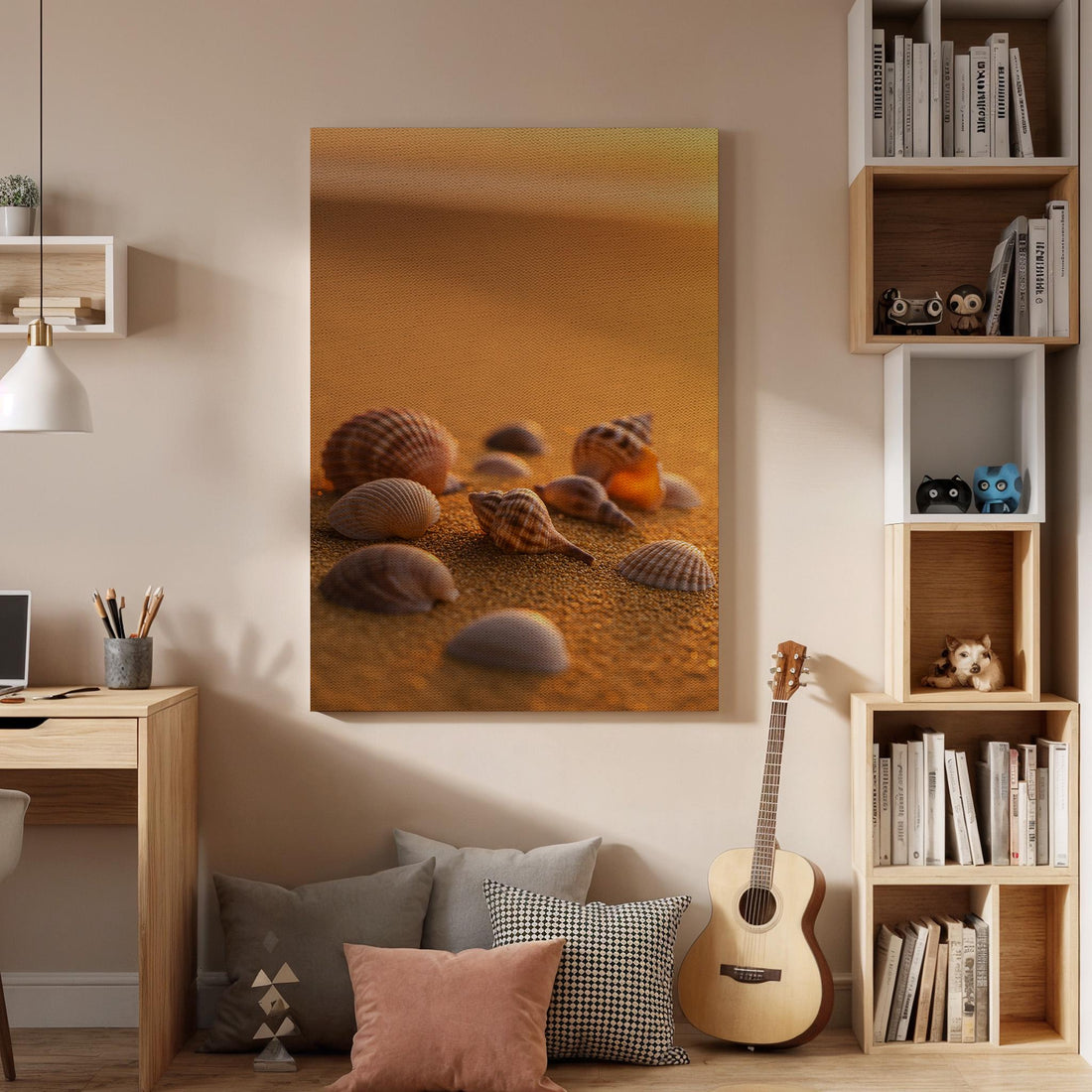 Seashell Canvas Art Print, Warm Beach Sand, Coastal Photography