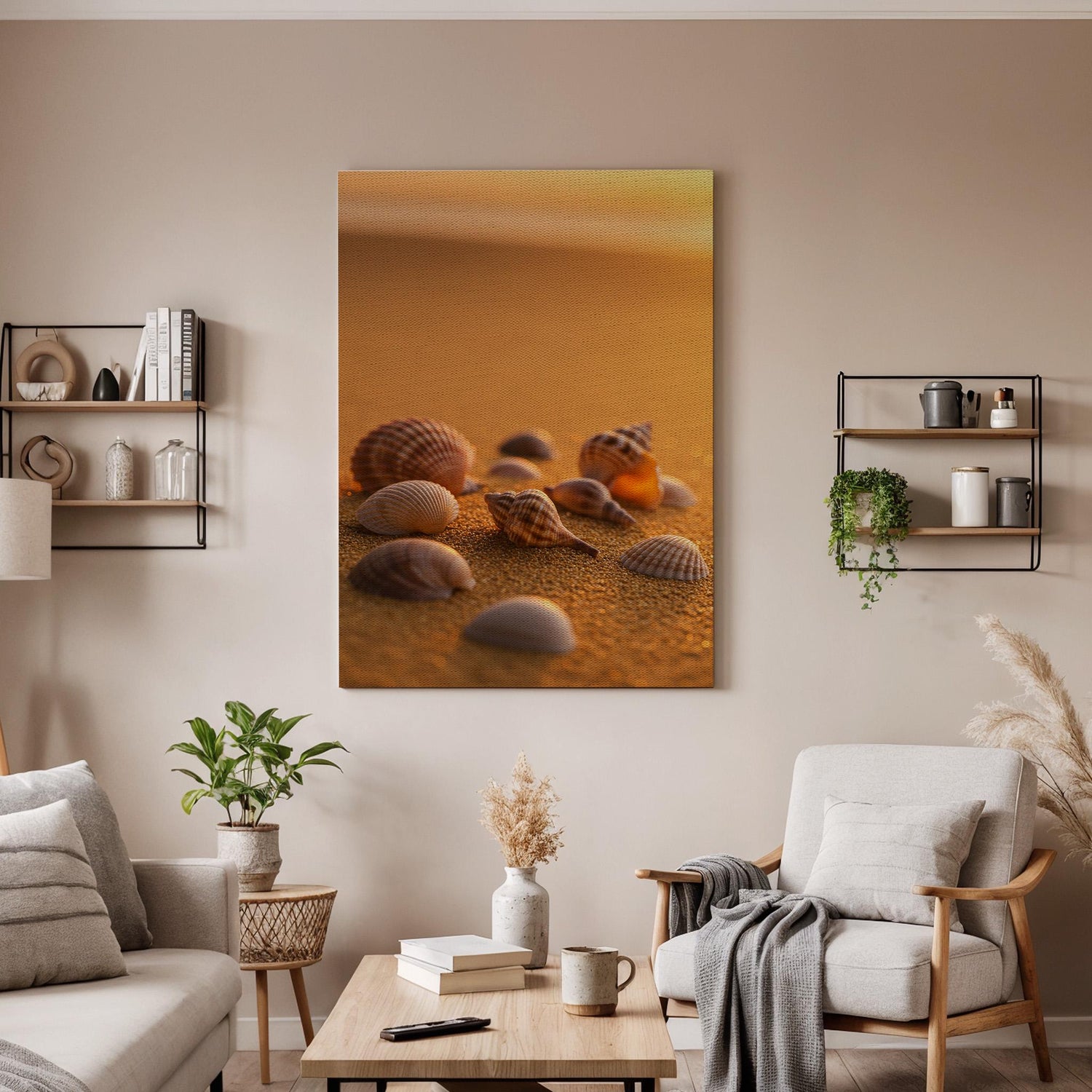 Seashell Canvas Art Print, Warm Beach Sand, Coastal Photography