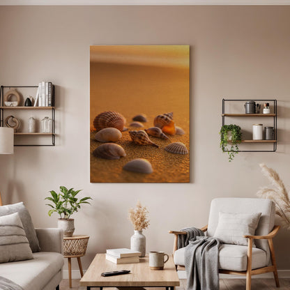 Seashell Canvas Art Print, Warm Beach Sand, Coastal Photography