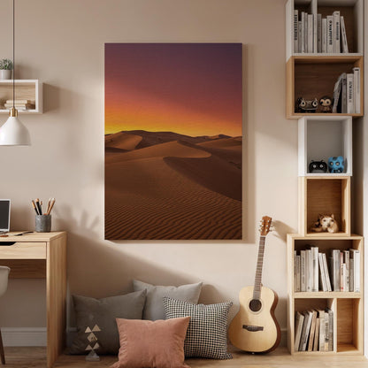 Desert Sunset Canvas Wall Art Framed, Golden Sand Dunes Landscape Print, Warm Minimal Nature Photography for Living Room, Bedroom or Office