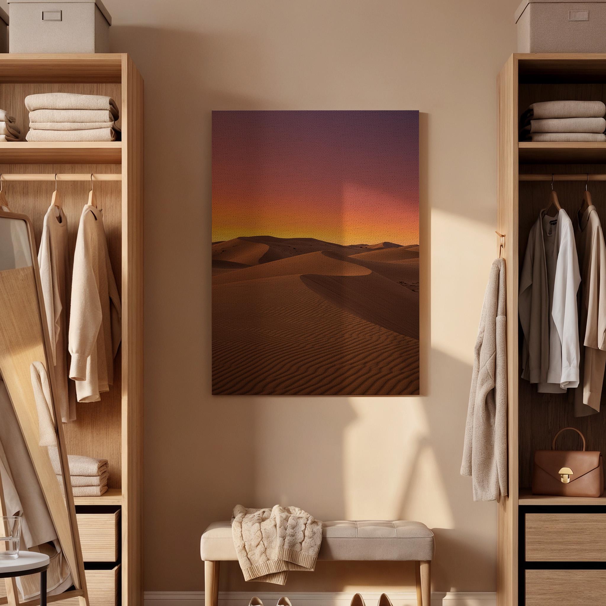 Desert Sunset Canvas Wall Art Framed, Golden Sand Dunes Landscape Print, Warm Minimal Nature Photography for Living Room, Bedroom or Office