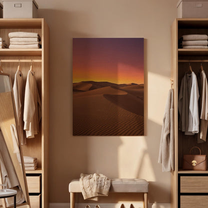 Desert Sunset Canvas Wall Art Framed, Golden Sand Dunes Landscape Print, Warm Minimal Nature Photography for Living Room, Bedroom or Office