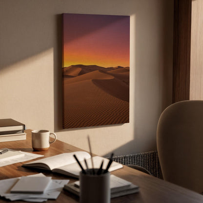Desert Sunset Canvas Wall Art Framed, Golden Sand Dunes Landscape Print, Warm Minimal Nature Photography for Living Room, Bedroom or Office