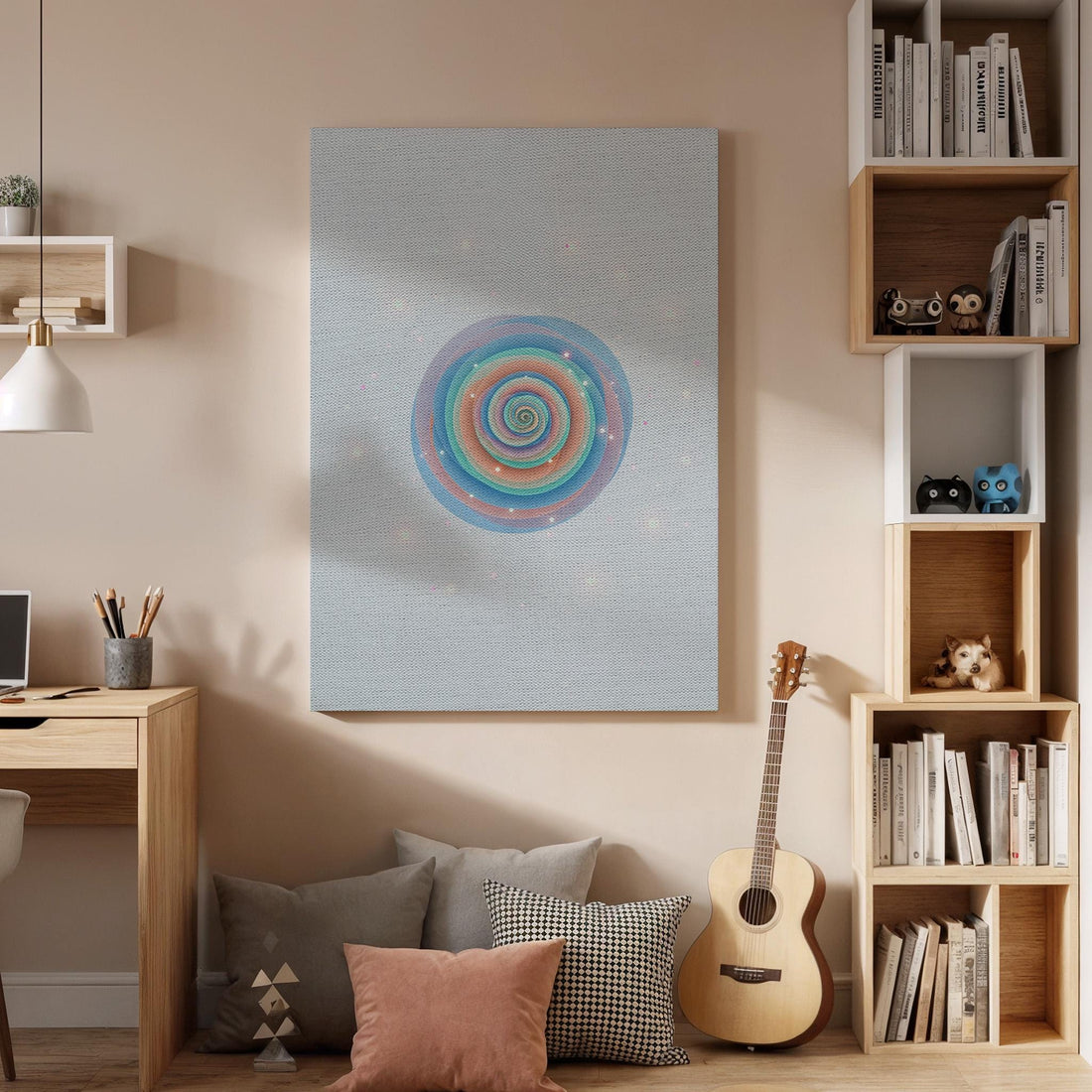 Colorful Spiral Canvas Wall Art, Abstract Meditative Art Print, Trippy Geometric Decor, Framed Modern Zen Artwork for Office or Bedroom