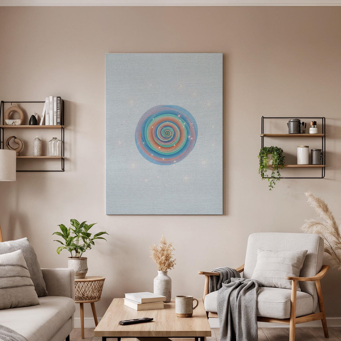 Colorful Spiral Canvas Wall Art, Abstract Meditative Art Print, Trippy Geometric Decor, Framed Modern Zen Artwork for Office or Bedroom