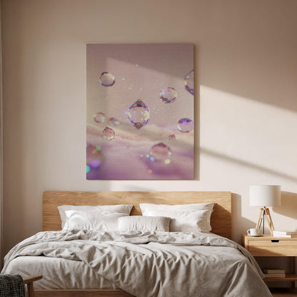 Crystal Drop Canvas Wall Art, Dreamy Pink Cloud Print, Sparkle Pastel Decor, Framed Fantasy Artwork for Girl Bedroom or Meditation Corner
