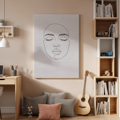 Minimalist Face Line Art Canvas, Scandinavian Woman Portrait