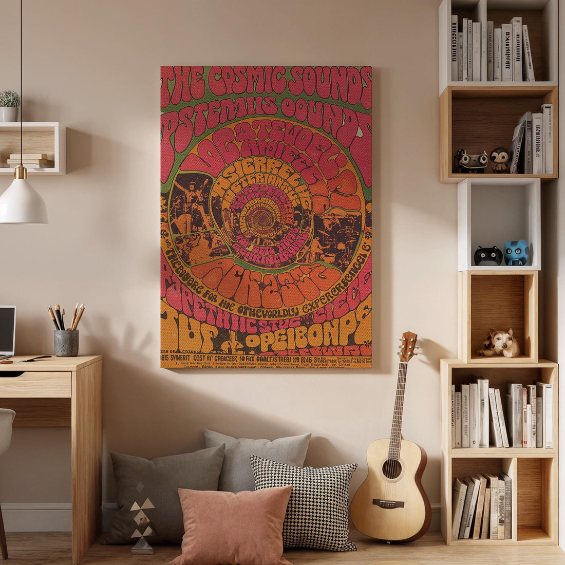 Psychedelic Music Poster Canvas Wall Art, 60s Trippy Festival Print, Framed Retro Decor for Teen Room, Studio Lounge or Music Corner