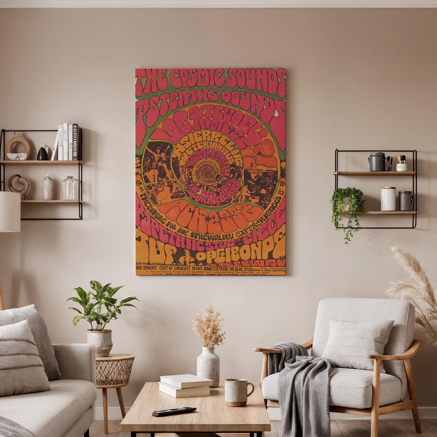 Psychedelic Music Poster Canvas Wall Art, 60s Trippy Festival Print, Framed Retro Decor for Teen Room, Studio Lounge or Music Corner