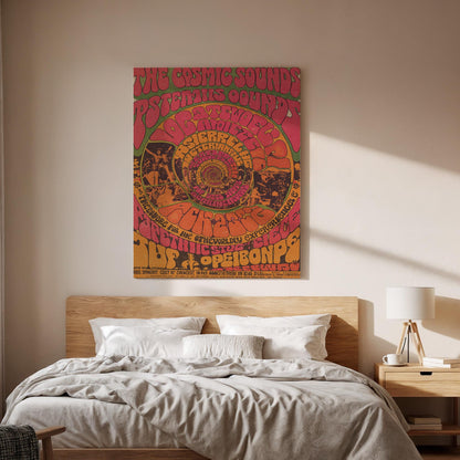 Psychedelic Music Poster Canvas Wall Art, 60s Trippy Festival Print, Framed Retro Decor for Teen Room, Studio Lounge or Music Corner