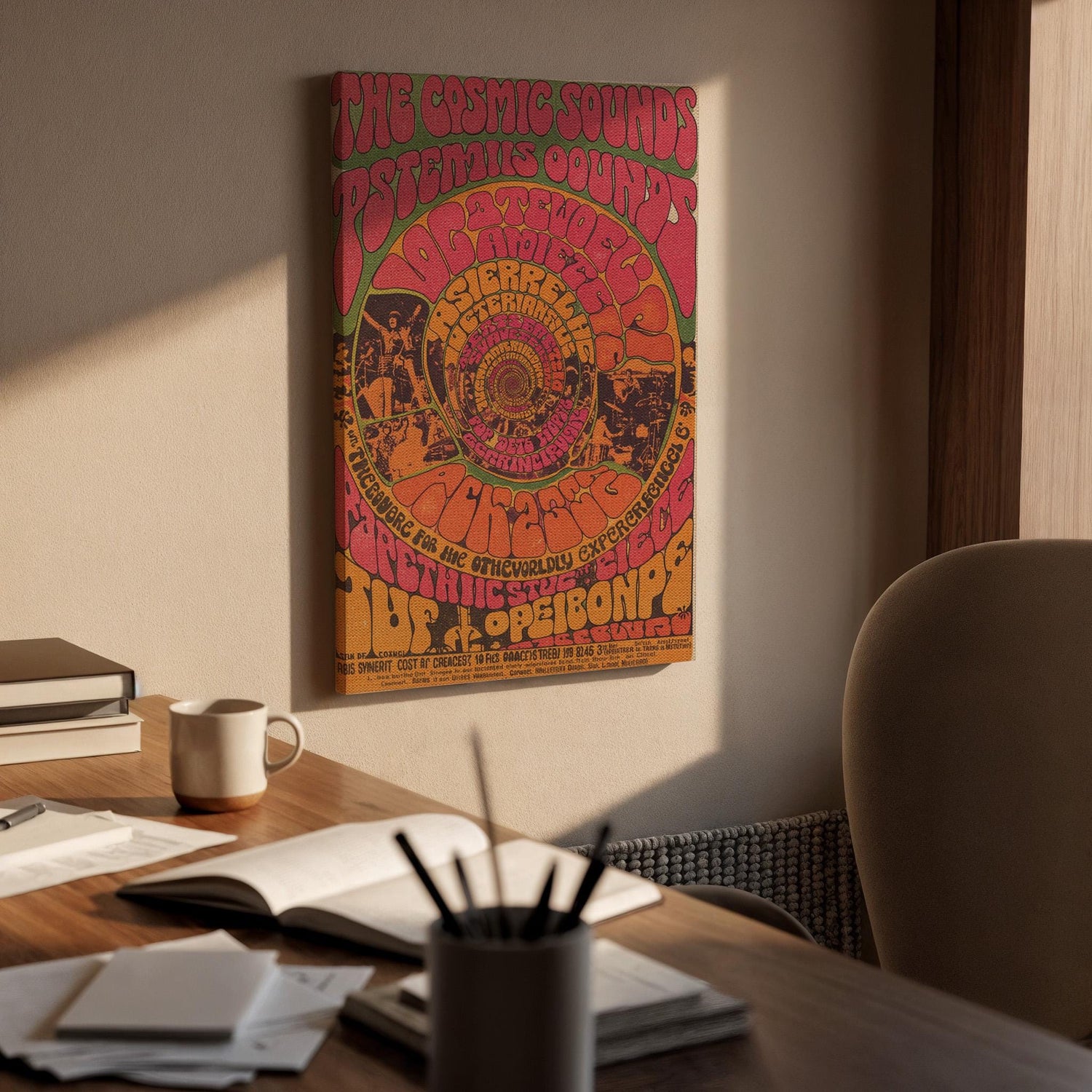 Psychedelic Music Poster Canvas Wall Art, 60s Trippy Festival Print, Framed Retro Decor for Teen Room, Studio Lounge or Music Corner