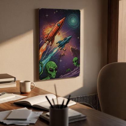 Retro Sci-Fi Alien Canvas Art, Framed Space Rocket Print