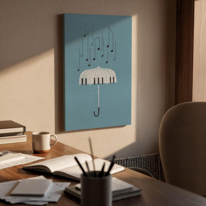 Umbrella Music Notes Canvas Wall Art, Minimal Illustration Print, Blue Modern Decor, Framed Abstract Artwork for Bedroom Living Room