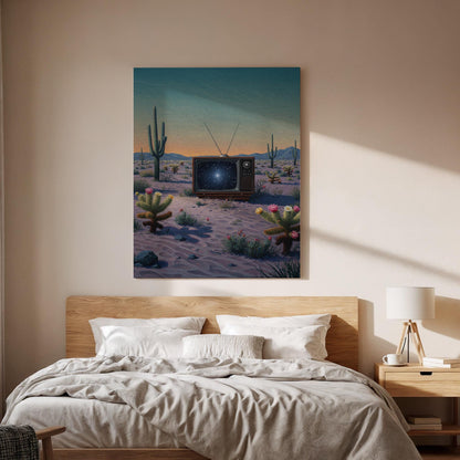 Surreal Desert Galaxy TV Canvas Wall Art, Framed Retro Sci Fi Artwork, Trippy Cactus Landscape Print for Modern Home, Studio or Bedroom